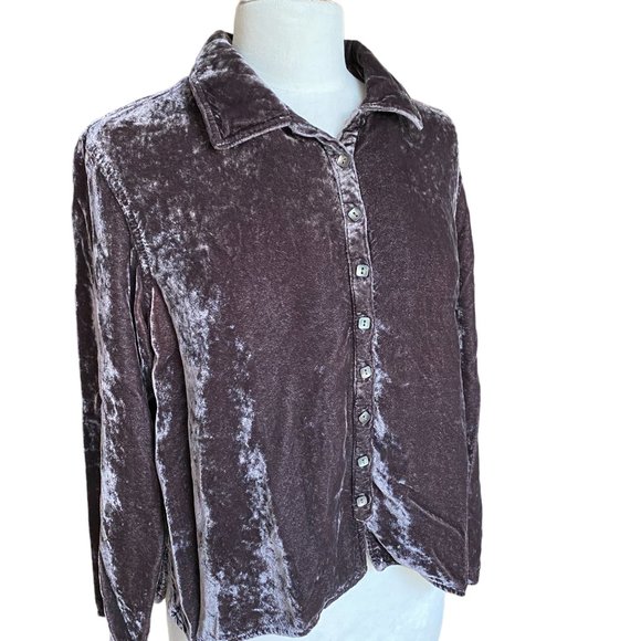 J Jill Crushed Velvet Button Shirt Brown Dark Romantic Whimsigoth Grunge Fall-LP - Picture 1 of 13